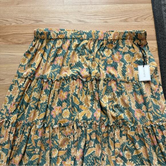 NEW 1.State Women's Floral Print Ruffle Trim Midi Skirt in Green Milieu Size 3X - Picture 8 of 12